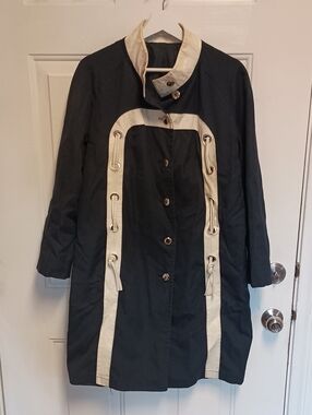Vintage Misty Harbor - Blue Women's Coat w/Cream Trim - Size 14